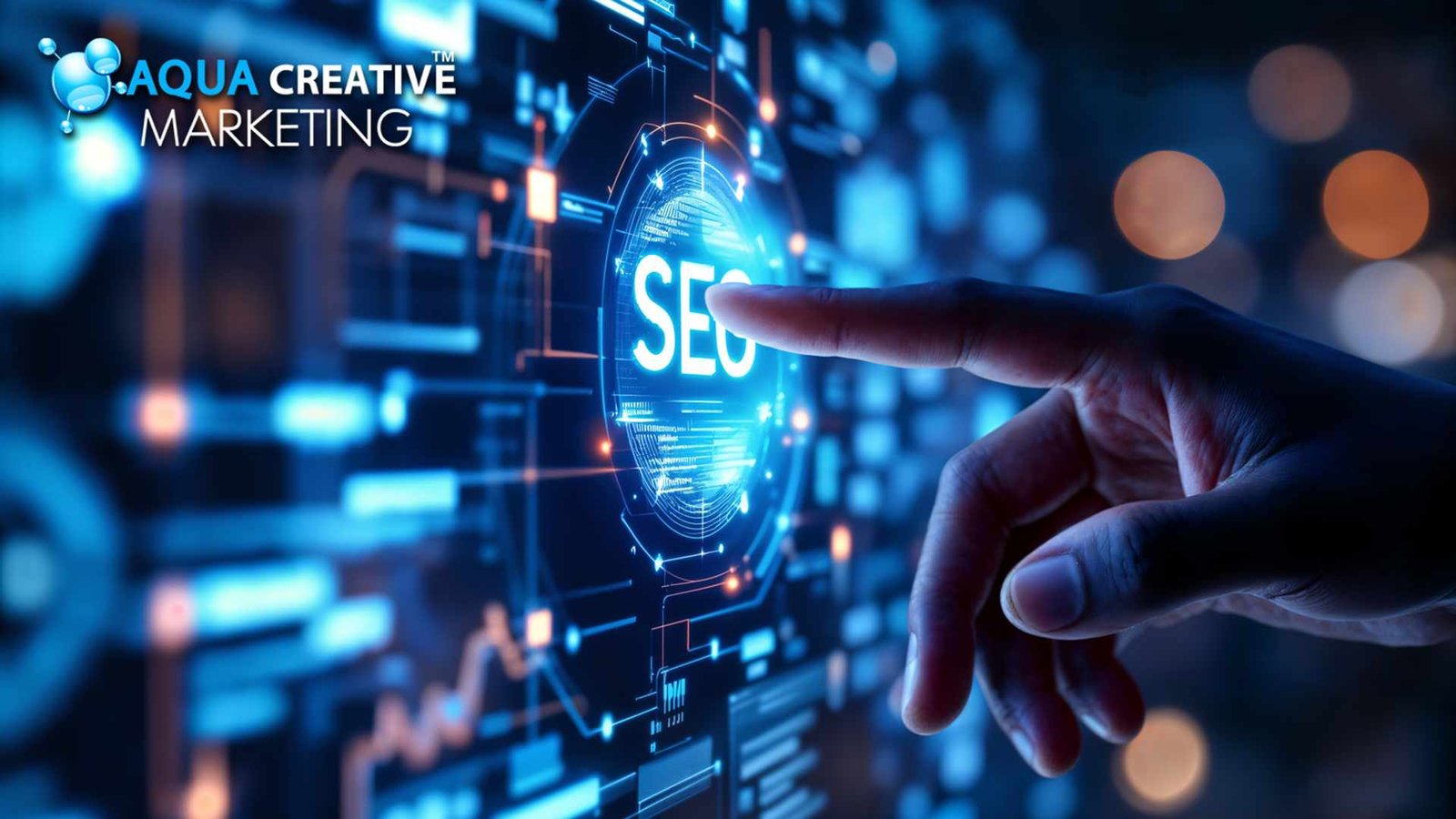 SEO SEO is selected by a customer’s finger on a large digital screen.